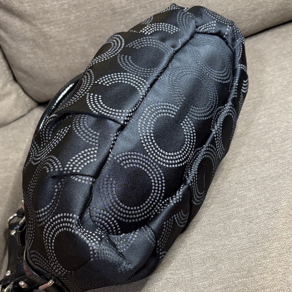 Coach Black Signature Dome Satchel with Patent Trim - Picture 7 of 12